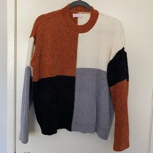 Color block chenille sweater